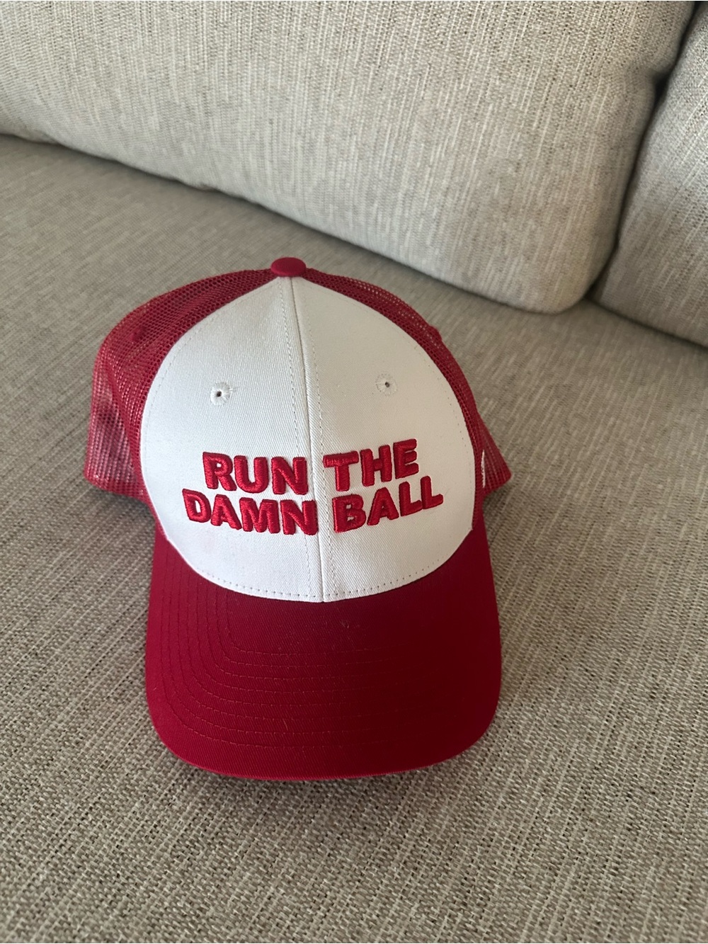 Red & White 'Run The Damn Ball' Trucker Hat